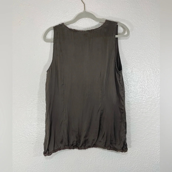 J. Jill 100% Silk Soft Brown Lace Detail V-Neck Sleeveless Cami Tank Top Size 14 - Picture 10 of 12